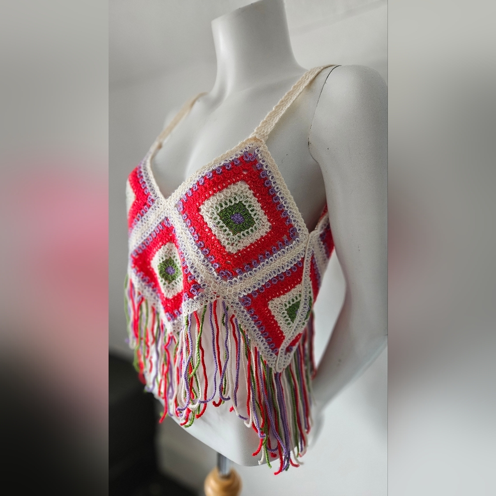 NWT Festival Boho Granny Squares Top